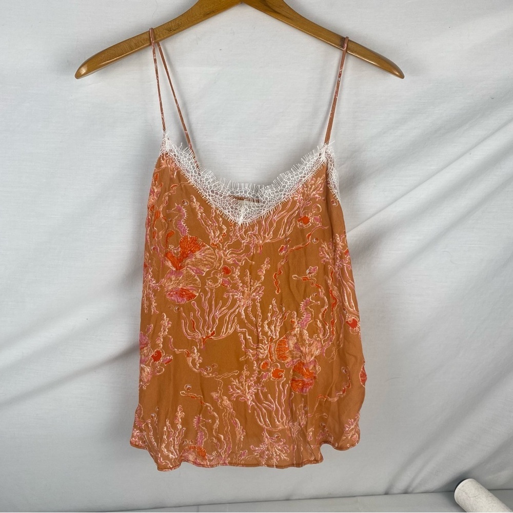 Women's Orange Floral Lace-Trim Camisole